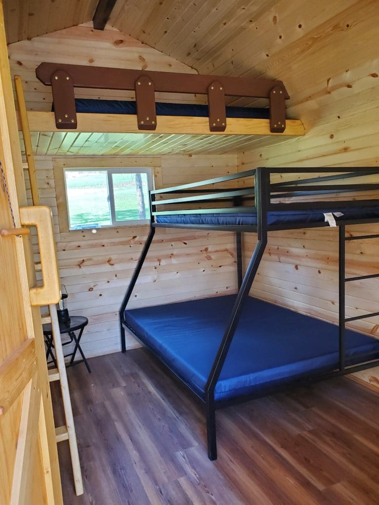 Interior view of cabin and sleeping areas