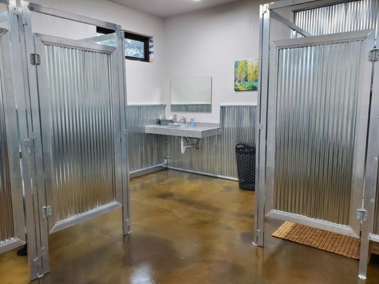 Bath House located close to the Rustic Cabins for use.